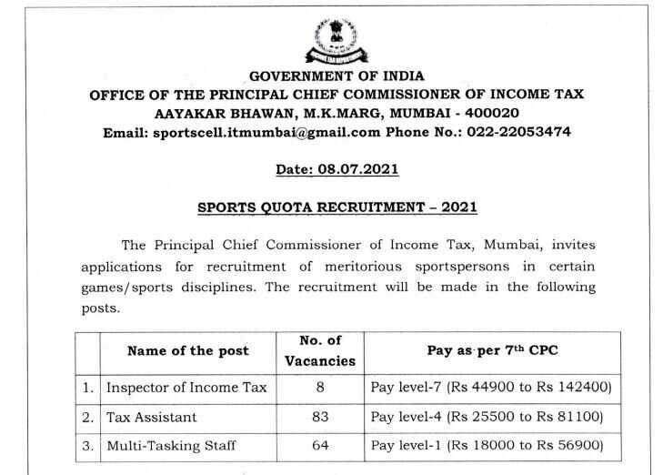 Income Tax Department Bharti 2021 