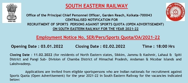 South Eastern Railway Recruitment 2022