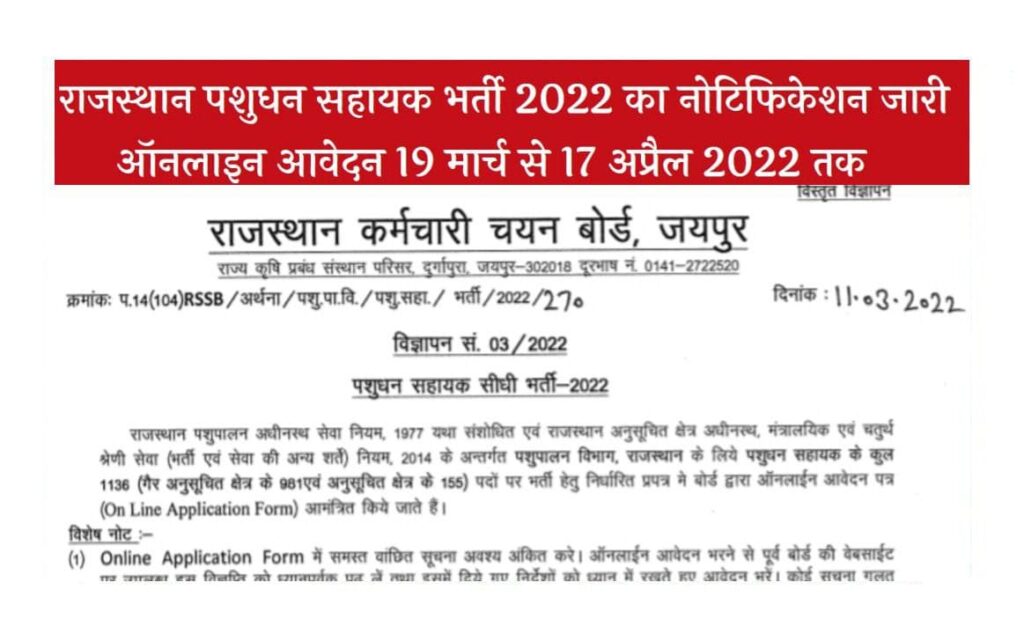 Rajasthan Pashudhan Sahayak Recruitment 2022