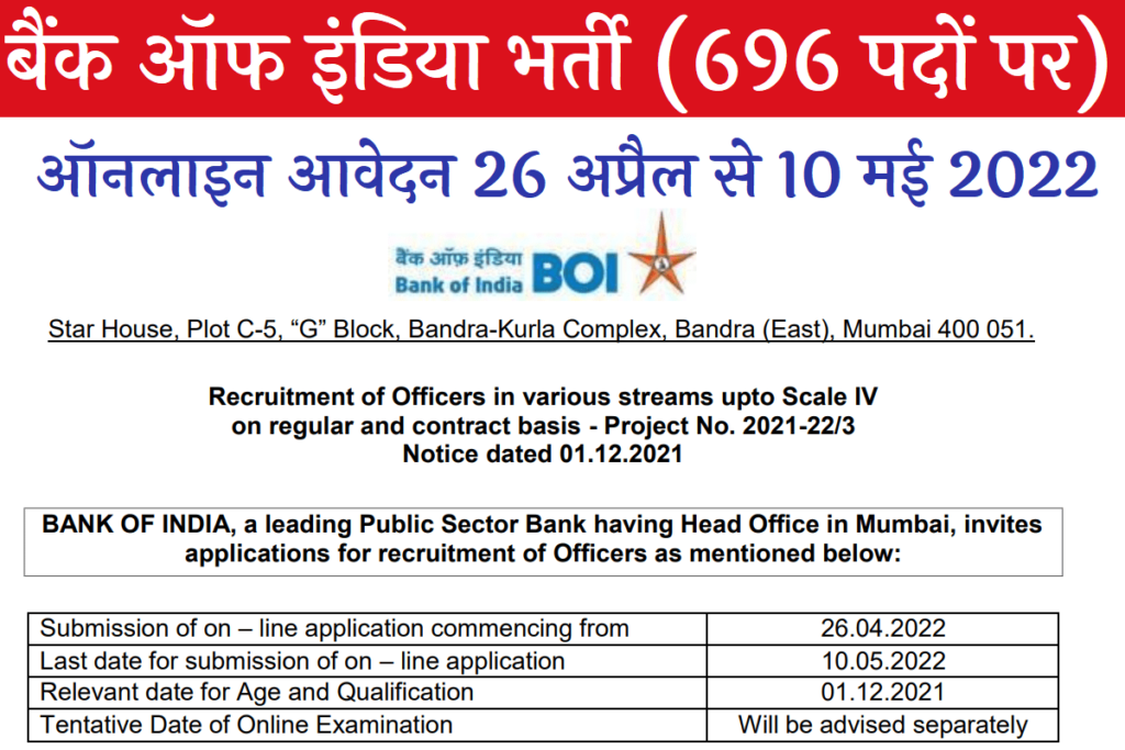 Bank Of India Recruitment 2022