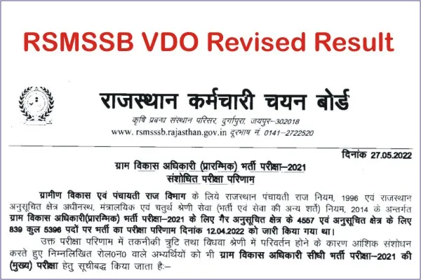 Rajasthan VDO Revised Result 2022