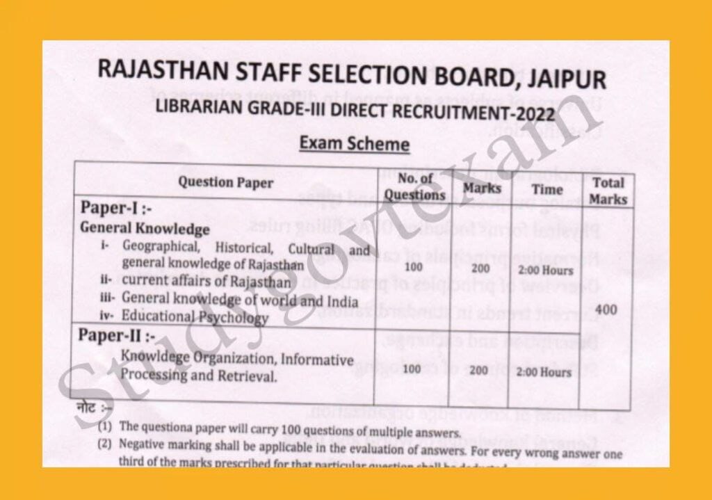 Rajasthan Librarian Grade 3rd Syllabus 2022
