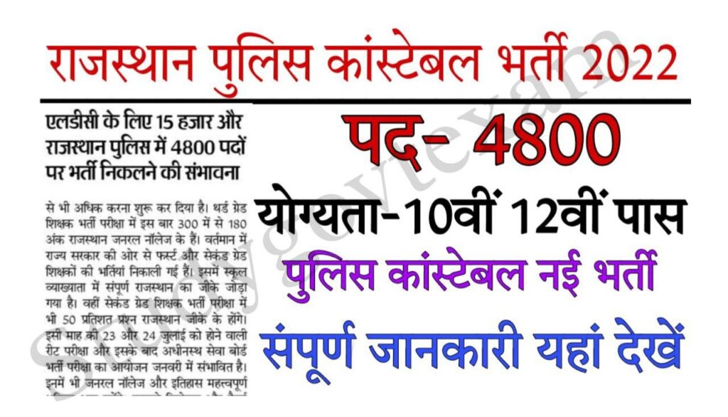 Rajasthan Police Constable Recruitment 2022