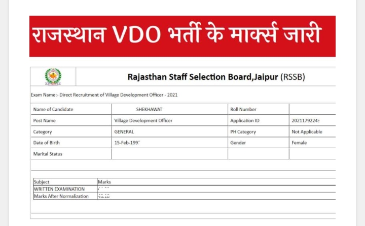 Rajasthan VDO Main Exam Marks Release 