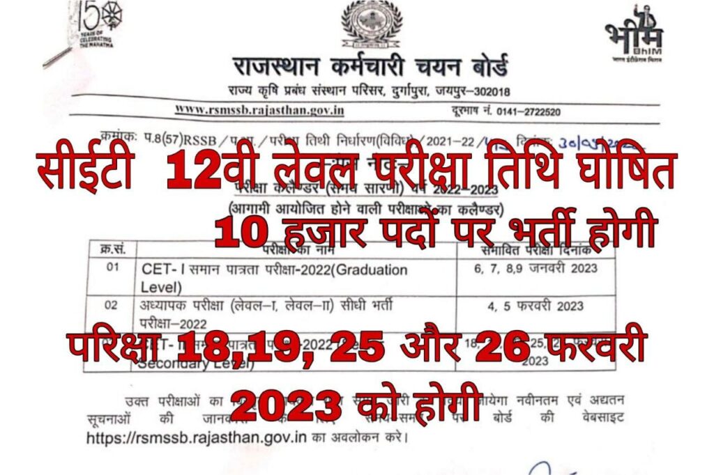 Rajasthan CET Senior Secondary Level Exam Date 2022