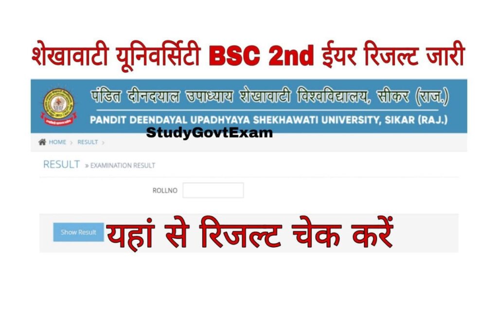 Shekhawati University BSC 2nd Year Result 2023