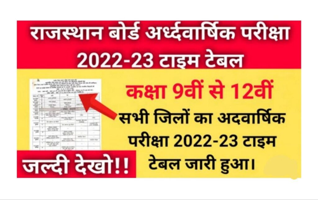 Rajasthan Board Half Yearly Exam Time Table 2022