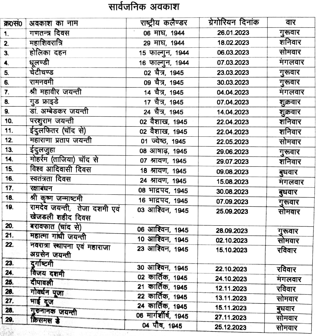 Rajasthan Holiday Calendar 2023 राजस्थान में वर्ष 2023 की सरकारी