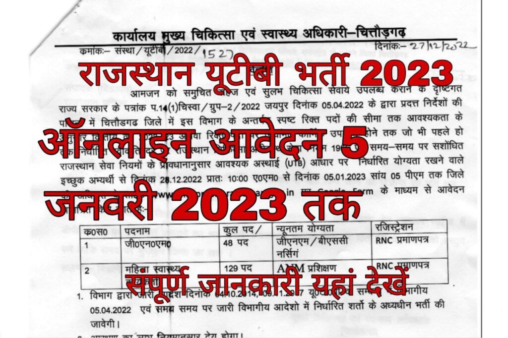Rajasthan UTB Recruitment 2023