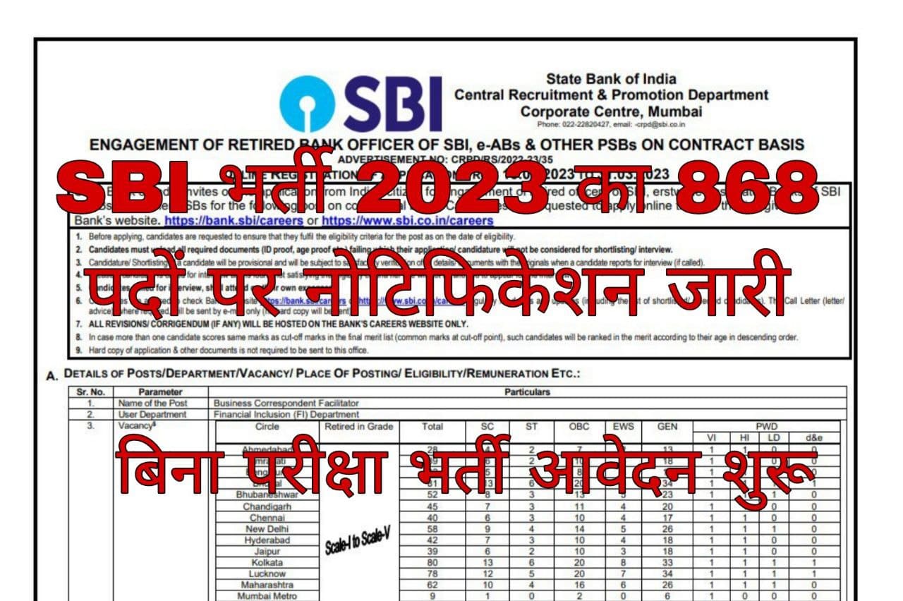 SBI Recruitment 2023 एसबीआई ने 1031 पदों पर भर्ती का नोटिफिकेशन जारी