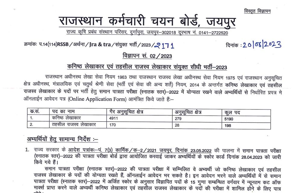 Rajasthan Junior Accountant Recruitment 2023