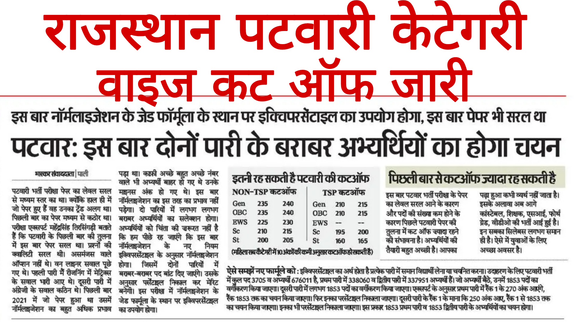 Rajasthan Patwari Cut Off 2025